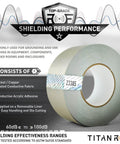 Roll of TitanRF Faraday Shield Tape 2.5 Inch Wide By 10 Feet Long Heavy Duty Conductive Adhesive Tape For EMI And RF Shielding