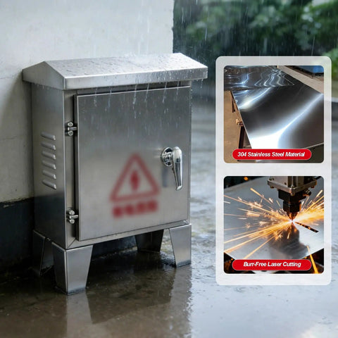 Stainless Steel Electrical Enclosure 304 Weatherproof Outdoor Junction Box With Support Legs, Waterproof Metal Electrical Cabinet For Outdoor Use, IP31 Rated, Corrosion Resistant 80x100x20 cm outdoors in rain