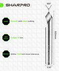 SHARPRO chamfer router bit with 60° V-groove O-flute, carbide, 1/4 inch shank