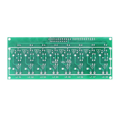 Green 8 Channel Optocoupler Isolation Board For 220V AC Detection, ideal for PLC and MCU interface, showing circuit layout