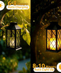 2-Pack 14-Inch Large Tempered Glass Solar Lanterns Outdoor Waterproof Hanging Lights with Realistic Flickering Candles