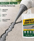 Self Leveling Concrete Crack Filler Waterproof Cement Sealant applied to a crack in concrete, showcasing gray 200g nozzle for repairs.
