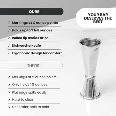 Japanese Style Jigger With Ten Measurement Markings Stainless Steel Bar Tool For Precise Mess Free Pours Sleek Modern Design For Home Mixology And Pro Level Bartending, 2 oz stainless steel jigger