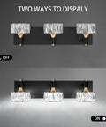 Three Light Crystal Bathroom Vanity Light Fixtures Over Mirror Black Modern Dimmable LED Wall Lights for Bathroom 6000K