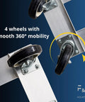 Heavy Duty Aluminum Milk Crate Dolly With Smooth Roll Casters, showcasing 4 wheels for 360° mobility and smooth transport.
