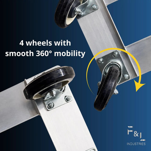 Heavy Duty Aluminum Milk Crate Dolly With Smooth Roll Casters, showcasing 4 wheels for 360° mobility and smooth transport.