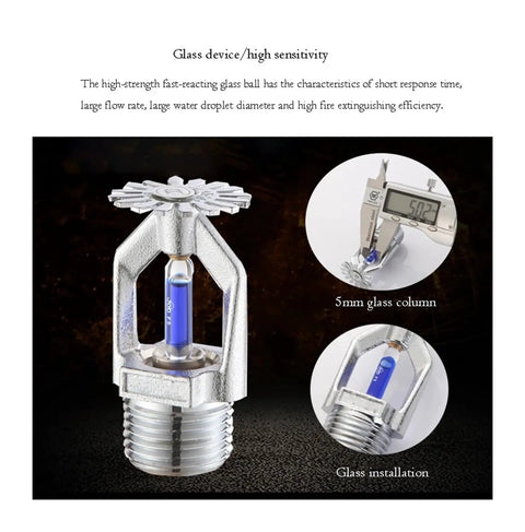 One Piece 141C Automatic Fire Sprinkler Head For Total Property Safety And Security Quick And Easy Setup with glass ball and mounts.
