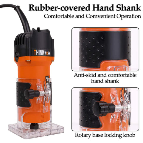 Router Tool 6.5 Amp Wood Router With One And A Quarter HP 30000 RPM Built For Woodworking A Real Workhorse grip and base detail