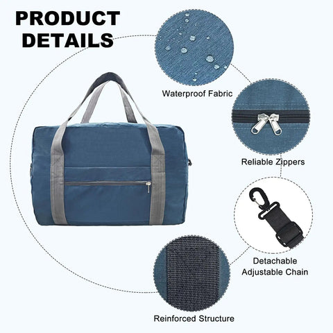 Underseat Carry On Duffle Bag 30L For Airplanes Foldable Travel Tote 18x14x8 Inches Navy Waterproof And Durable With Rugged Zippers