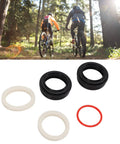 32mm Front Fork Dust Wiper Kit for Suspension Forks, featuring rubber seals, foam rings, and o rings, with cyclists in forest background.