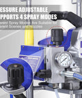 Real Deal Airless Paint Sprayer 1300W Electric House Paint Gun showing adjustable pressure control knob and spray modes.