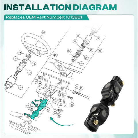DS Steering Joint For Club Car 1984 Up Golf Carts Intermediate Shaft Steering Link OEM 1013861 Replacement installation diagram