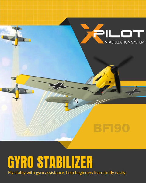 RC Plane BF109 Fighter 4 Channel RC Aircraft With Aileron And Gyro Stabilizer Flying, Yellow Design, in Action Mid-Air
