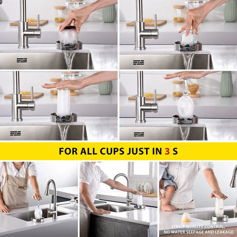 Glass Rinser Cup Washer For Sink Made From 304 Stainless Steel Brushed Finish 4.72 Inch Diameter Quick Clean In 3 Seconds displayed in kitchen