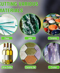 Various materials cut by Four And A Half Inch Diamond Tile Cutter Blade For Angle Grinder Porcelain Ceramic Glass Marble And Wine Bottles.