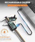 Rechargeable Digital Caliper 0 To 8 Inch With Large LCD Screen Inch Millimeter Fraction Readouts Stainless Steel Body Auto Off Power Save Vernier Caliper Digital Micrometer For Precise Measurements connected to laptop with USB cable