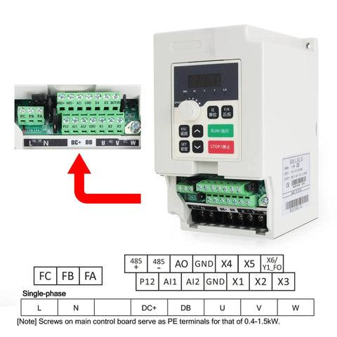 Beefed Up 1.5KW Air Cooled CNC Spindle Motor Kit ER16 220V VFD Inverter with control panel and wiring diagram