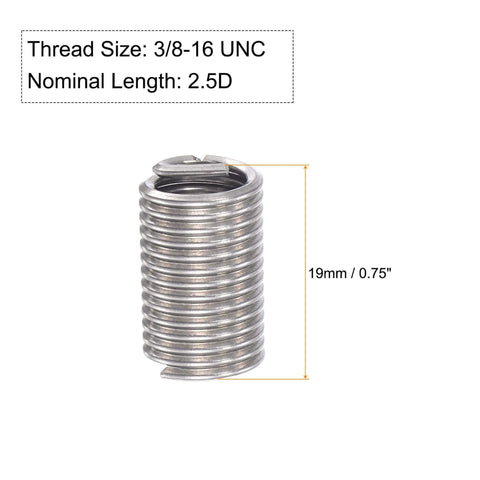 3/8-16 UNC Wire Thread Inserts, 2.5D Helical Coiled Type, 304 Stainless Steel Thread Repair Inserts For Screw Repair And Maintenance