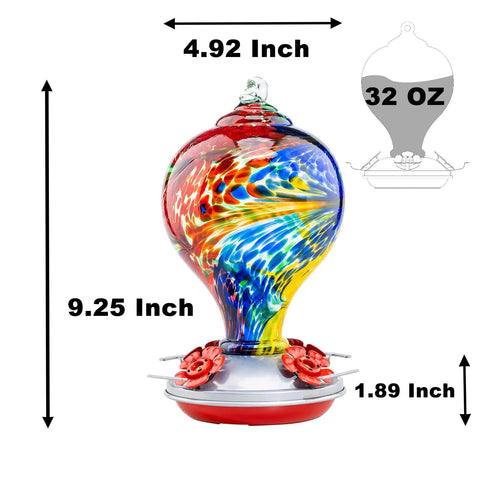 Nebula Color Hummingbird Feeder With Ant Moat And 32 Oz Nectar Capacity For Backyard Decor, Easy Fill And Clean, vibrant glass design