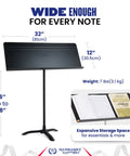 Fourscore Music Stand With Extra Wide 32 Inch Desk For Large Scores And Ensembles Heavy Duty Aluminum Construction