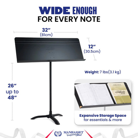 Fourscore Music Stand With Extra Wide 32 Inch Desk For Large Scores And Ensembles Heavy Duty Aluminum Construction