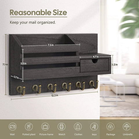 Wall Mounted Key And Mail Organizer With Six Hooks And A Storage Drawer Easy Install Entryway Decor Must Have For Keys Mail
