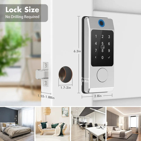 Keyless Entry Door Lock With Keypad For Front Door Biometric Fingerprint Deadbolt Passcode Lock Digital Electronic Smart Door Lock Silver Finish
