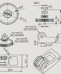 Technical drawing of Beefed-Up Extruder Gear Kit For X1 And P1 Series With DLC Nano Coating Hardened Steel Dual Gear Aluminum Handle POM Gear