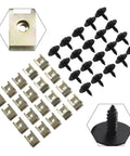 BMW Undertray Fastener Kit 40 Pack With Hex Head Self Tapping Bolts And U Nut Clips For Splash Shield Direct Fit For BMW 1 Series Through 7 Series X1 X3 X5 X6 Z3 And Mini Cooper, black screws and zinc clips