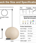 Twenty Inch Off White Japanese Rice Paper Lantern Plug In Pendant Light With Adjustable Cord Sets dimensions and specifications image.