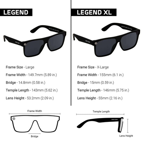 Comparison of Legend and Legend XL sunglasses with XL Polarized Work Sunglasses For Men And Women With Side Shield Design, UV Protection.