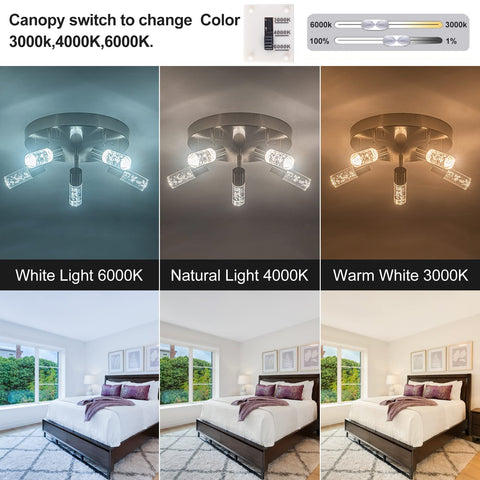 Five Head Dimmable LED Ceiling Spotlight Track Lighting Kit with Adjustable Round Heads showcasing three color temperature options.