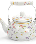 Vintage Floral Enamel Tea Kettle 2.6 Quart With Porcelain Handle For Stovetop Kitchen Camping And Home Gifts Perfect For Housewarming Wedding Bridal Shower Mothers Day Non Toxic Durable Fast Heating And Rust Resistant