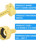 2 Pack 3/8 Barb To 3/4 Female GHT Thread Swivel Brass Garden Hose Connector With Clamps For Quick Leak Free Garden Hose Repairs And Easy All Weather Connections Durable Solid Brass, 3/8 barb x 3/4 FGHT