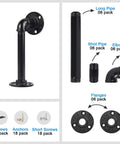 Industrial Pipe Shelf Brackets Set Of 6 Black Malleable Iron For DIY Floating Shelves Rustic Industrial Hardware Parts