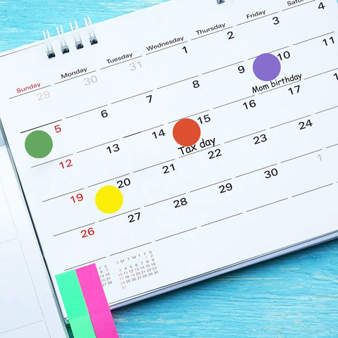 Calendar with Color Coding Dot Stickers Set 2800 Pack of Round Polka Dot Labels in 10 Bright Colors for Organization