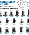 Plug-and-Play 1500-Piece Set Screws Kit With 32 Sizes Metric And SAE, showing metric screws M3-M8 with hex wrenches.