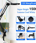 15X Magnifying Desk Lamp With Clamp Real Glass Lens 84 LED Illumination promotes features like flexibility and dust cover.