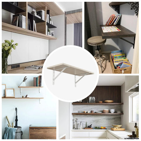 Heavy Duty 12-Inch By 8-Inch Shelf Brackets With 600 Lb Capacity 10 Pack White Metal L Supports in home settings.