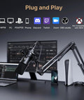 USB Condenser Microphone With Plug And Play 192kHz 24Bit Pro Sound Chipset Cardioid Pattern set up with computer and devices