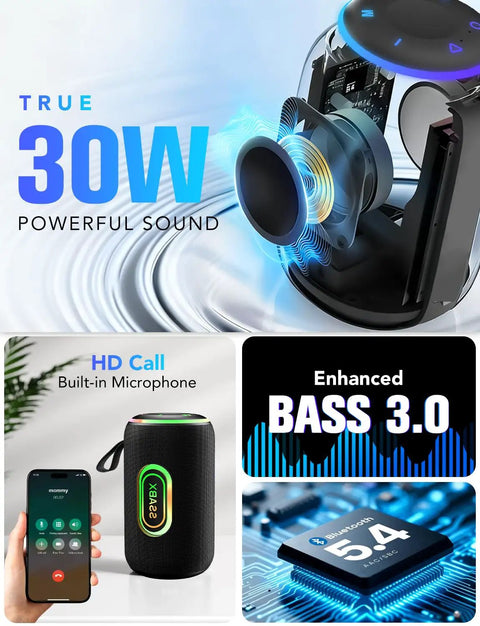 Powerful Outdoor Bluetooth Speaker With 30W Dual Drivers And Dual Channel, Deep Bass, 360 Degree Stereo Sound, 30 Hour Playtime