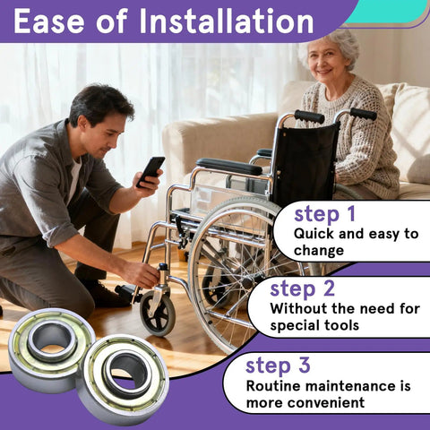 Universal 8mm Wheelchair Caster Bearings Replacement Set for Rollators and Transport Chairs shown during installation