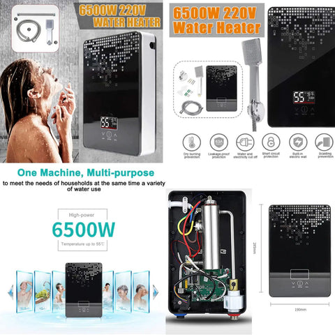 Instant 6500W Electric Water Heater For Bathroom And Dormitory With Digital Temp Display, compact wall-mounted heater with remote.