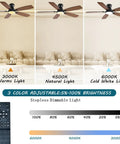 Total Room Glow Up 52 Inch Low Profile Ceiling Fan With Smart Ambient Lighting, remote shows color temperature examples.