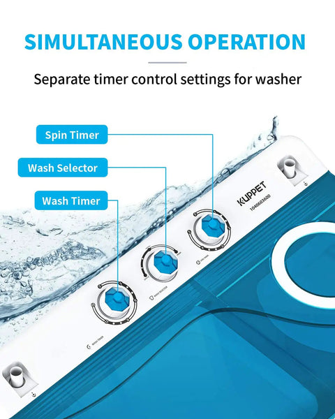 Slick Portable Twin Tub Mini Washing Machine Handling A Fast 26 Lbs Wash And Spin Cycle Semi Automatic Setup control panel with timer settings.