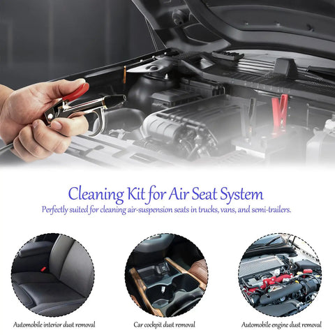Pro Shop Grade Heavy Duty Air Blow Gun Kit Built Tough With Quarter Inch NPT Lever And Swappable Metal Nozzles for engine bay dust removal.