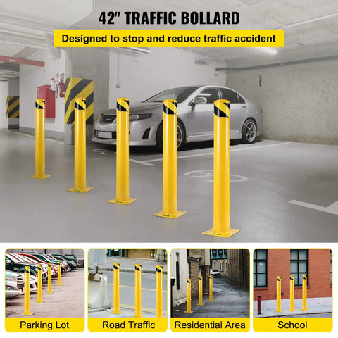 Tough As Nails Heavy Duty Yellow Safety Bollard Barrier 36 Inch Tall 5.5 Inch Diameter Steel Post With Welded Construction