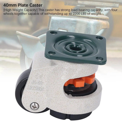Rugged Retractable Leveling Casters With Ratchet Arm Design, Height Adjustable Plates Crushing Up To 2200 Lbs, Smooth Operator 40Mm close-up of caster with heavy mounting plate and anti-slip design