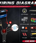 Wiring diagram for Two LED Light Bars Wiring Harness Kit With Motorcycle Handlebar Switch shown with various LED lights