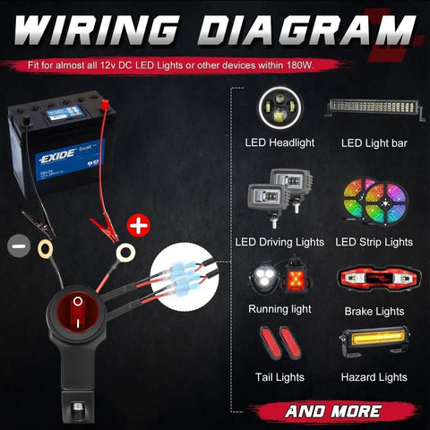 Wiring diagram for Two LED Light Bars Wiring Harness Kit With Motorcycle Handlebar Switch shown with various LED lights